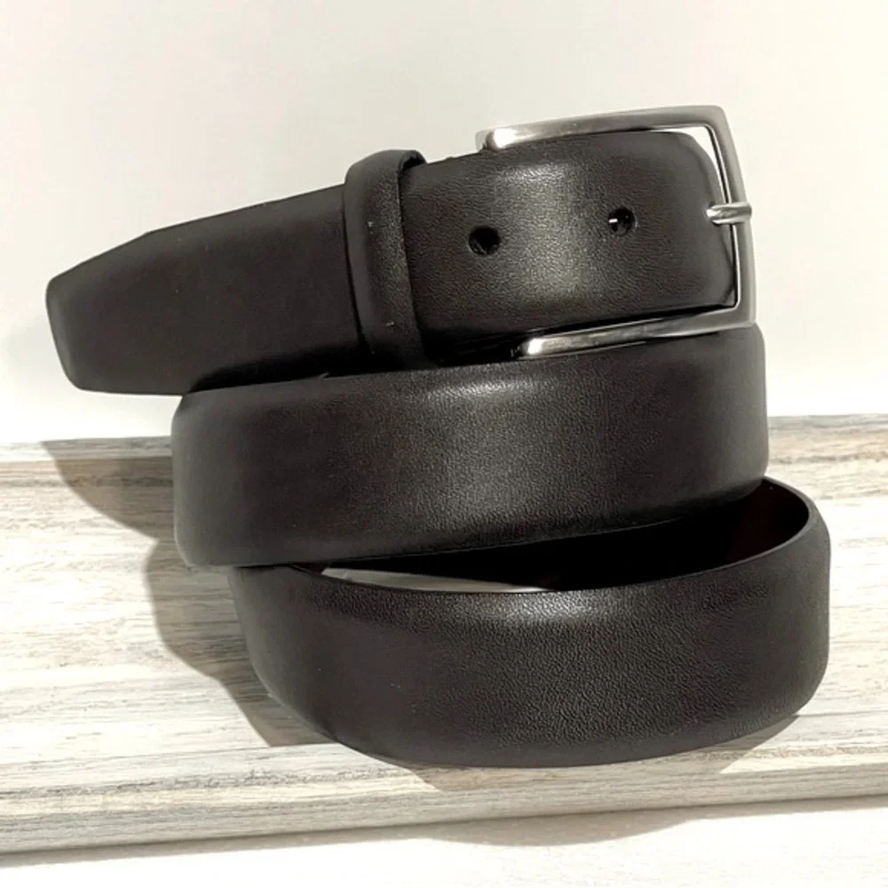 Dark Brown Leather Belt with Silver Buckle Size 40